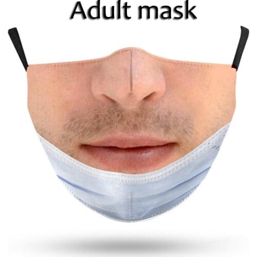 Fun Men Beard Mouth Adult Carnival Protection Masks Breathable Adjustable Street Sports Spring Autumn Cotton Cloth Mask Cospaly