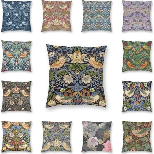 William Morris Strawberry Thief Design Cushion Cover Textile Pattern Throw Pillow Case Living Room Pillowcase Home Decorative