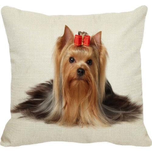 XUNYU Cute Yorkshire Terrier Pattern Linen Pillow Case Home Sofa Square Pillow Cover Dog Cushion Cover 45X45cm AC113