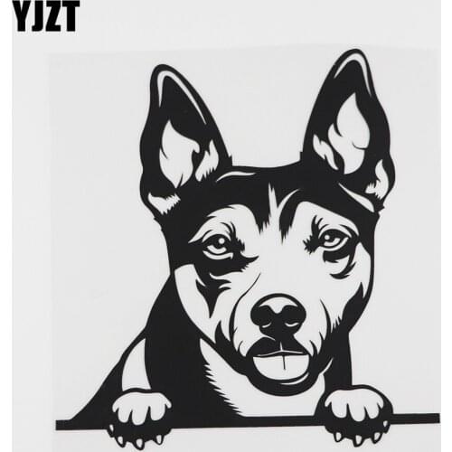 YJZT 16.4CMX17.5CM Funny Rat Terrier Peeking Decal Vinyl Car Sticker Black/Silver 8A-0064
