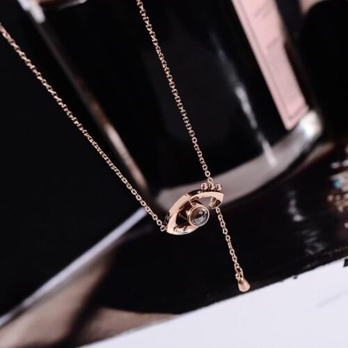 YUN RUO Rose Gold 100 languages I love you Projection Necklace Eyes Pendant Titanium Steel Jewelry Woman Birthday Gift Not Fade