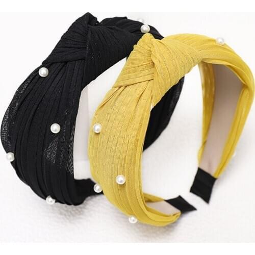 12pcs Boutique Folds Lace Gauze Knotted Headband Ladies Sweet Nailed Pearl Hairbands Hot Korean Hair Accessories Girls