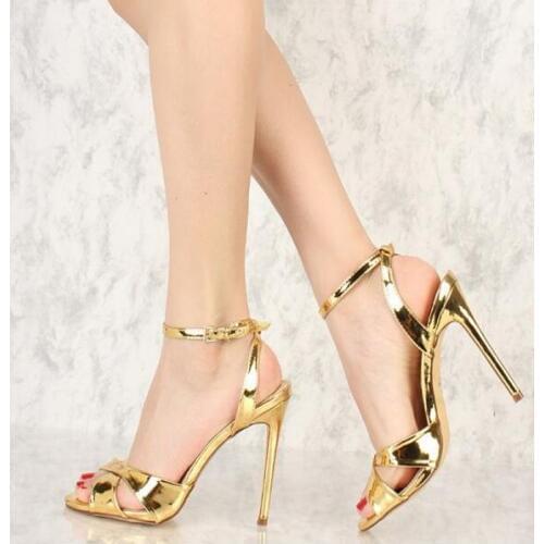 Moraima Snc Gold Metallic Heels Open Toe Stiletto Heel Slingback Sandals Summer Sexy Ankle Strap High Heels Shoes Woman