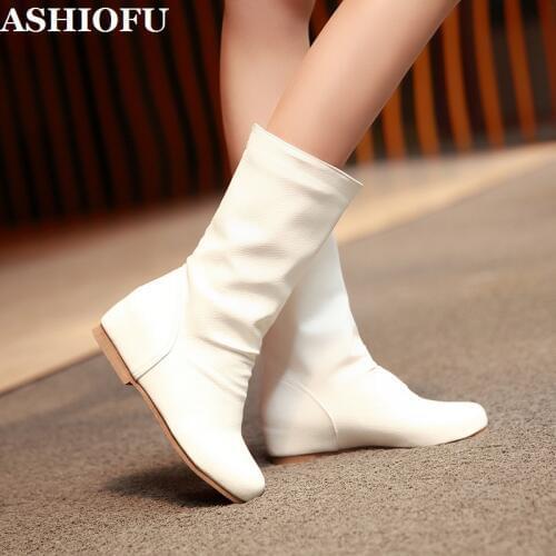 ASHIOFU Newest Hot Sale Womens Ankle Boots Real Photos Simple Style School Party Prom Booties Evening Club Fashion Short Boots