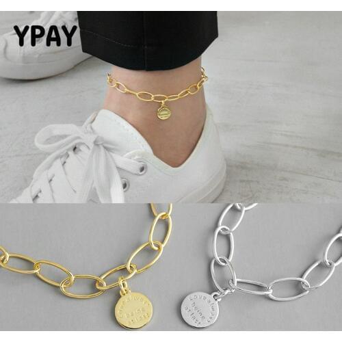 YPAY 100% 925 Sterling Silver Anklets for Women Love Letters Tag Barefoot Bracelet Ankle on the Leg Foot Accessories YMA034