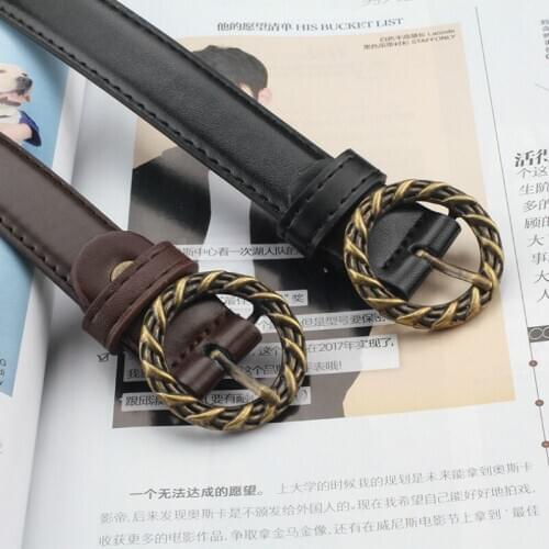 2019 Retro Twist Pin Buckle Belt Faux Leather Belts for Women Jeans Dress Casual Wild Circle Buckle Belt Waist Strap Waistband