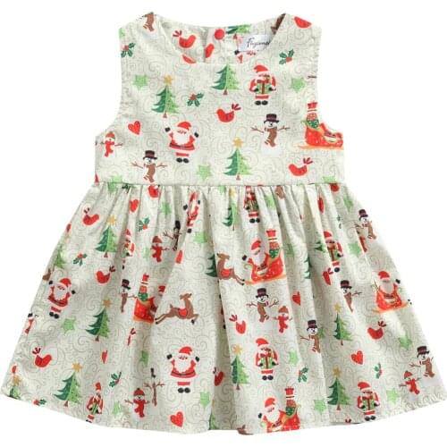 2-6Y Christmas Infant Baby Girls Dress Sweet Style Tree Santa Claus Elk Printing Sleeveless Princess Tutu Dress