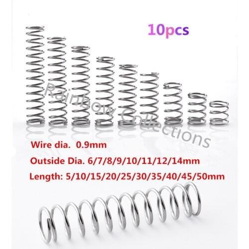 10pcs/lot Wire Dia.0.9mm Outside Dia. 5-14mm Length 10-50mm 304 Stainless steel Y type spring compression Return spring