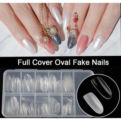 100Pcs/box Acrylic Oval Fake Nails Art Full Cover Round Shape False Nail Tips Manicure Artificial Nails press on nails long