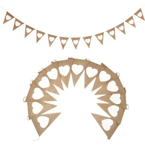 13 Flags Vintage Jute Hessian Burlap Bunting Love Heart Banners Party Flag Diy for Party Wedding Banner Garland Tent Decor
