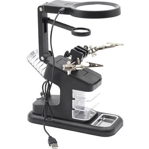3 Hand Soldering Iron Stand Welding Tool With Magnifier Illuminated Glasses LED Alligator Clip Holder Clamp Helping Repair