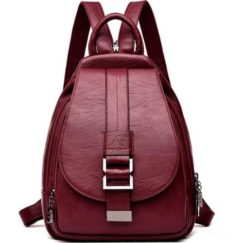 3-in-1 Women Leather Backpacks Vintage Female Shoulder Bag Sac a Dos Travel Ladies Bagpack Mochilas School Bags For Girls Preppy