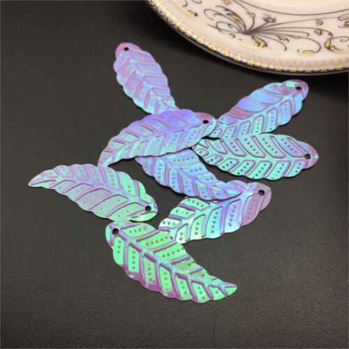 50g/lot Leaf Sequins 11*29mm PVC Sewing DIY Leaves With 1 Hole Purple AB Confetti Spangles