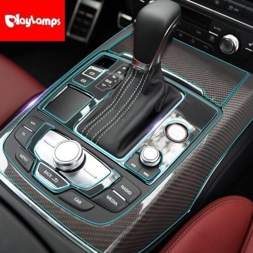 Car TPU stickers For Audi Gear Shift Panel Trim Decorative Interior TPU Stickers Door hande lFor Audi A6 2012-2018 Accessories