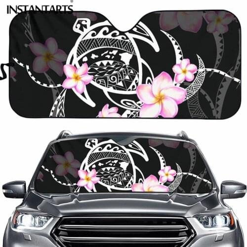 INSTANTARTS Polynesian Plumeria Turtle Flower Printed Automobile Sunshade Covers Car Windshield Sun Shade Visor UV Protection