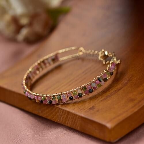14KGF Handmade Natural Tourmaline Bracelet Handmade Jewelry Bangle Bracelet For Women Jewelry Gift Drop Shipping