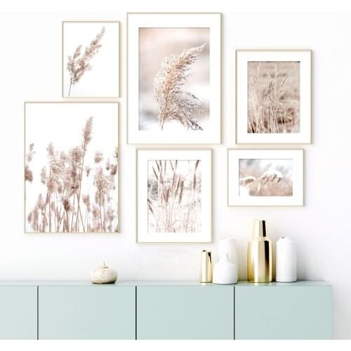 Flower Plant Beige Reed Wheat Nordic Decorative Canvas Painting For Living Room Decoration Wall Art Gallery Home Decor