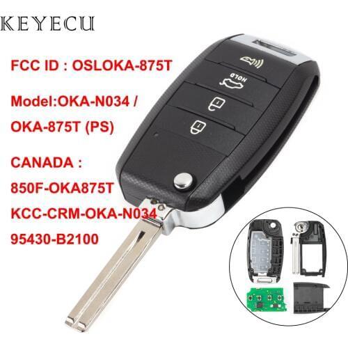 Keyecu Flip Remote Key Fob 3+1 Buttons 433MHz for Kia Soul 2014 2015 2016 2017 Car Key, FCC ID: OSLOKA-875T