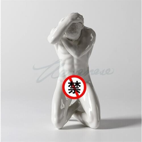 WU CHEN LONG Abstract Creative Ceramic Handicraft Body Art Figurine Nude Man Kneeling Statue Interior Showpiece Home Decor R4144