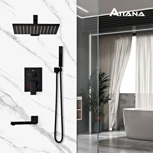 Concealed embedded wall type concealed ceiling, pressurized shower shower suit, black wiredrawing gold bathroom shower suit