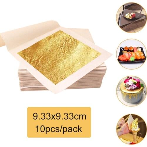 Pure Gold Leaf Edible Gold Leaf Sheets 10pcs 9.33x9.33cm for Cake Decoration Facial Mask Craft Paper Gilding 24K Real Gold Foil