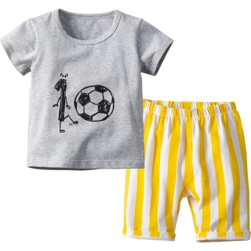Oklady Cotton Boys Summer 2019 Cartoon ant and football Printed Short Sleeve T-Shirt and pants 2 pcs For Kids Boys T Shirt Tops