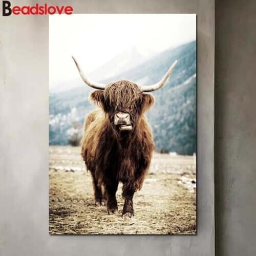 Buffalo Abstract highland cow Painting Full square round DIY 5D Diamond Painting cross stitch kits diamond mosaic embroidery art