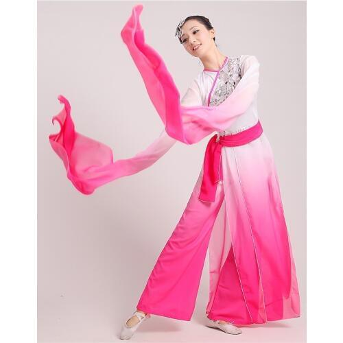 Chinese folk ink water sleeves dance costumes Classical long sleeves fan Poetry fairy clothing for stage performance