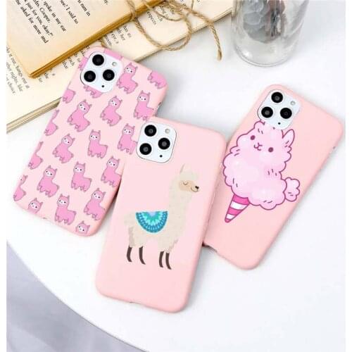 Kawaii Cute Llama Alpaca Animals Cartoon Phone Case For iphone 11 Pro Max X XS Max XR Solid Candy Color For iPhone 7 8 6 6S Plus