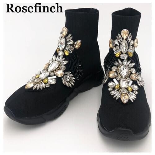 Fashion Sneakers Crystal Black Shoes Sneakers Rhinestone Shoes Bling Bling Winter Women Sneakers Shoes for Girls Women WK103