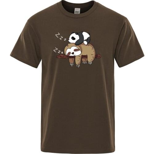 Panda Lying On A Sloth Printing Male T-Shirt Crewneck Comfortable T-Shirt Fashion Soft Tee Shirts Oversize Summer Tshirts Mans