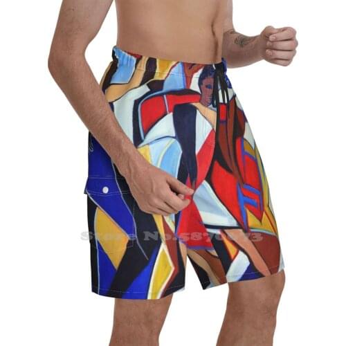 Loco Caliente MenS Fashion Shorts Sports Shorts Salsa Hot Crazy Party Dancing Music Happy Hot Colors Pop Art Cubist Cobalt