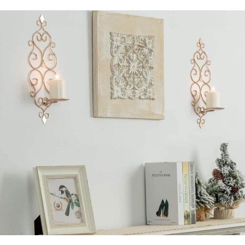 Iron Wall Candle Sconce Holder Set of 2 Hanging Wall Mounted Pillar Candle Holder Decor for Bedroom Dining Room for Wedding