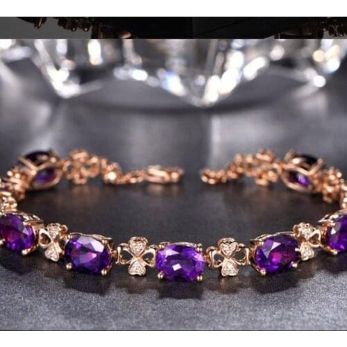 Natural Amethyst Gemstone Bracelet 18K Rose Gold Jewelry Pulseras De Feminina Bizuteria Bracelet for Women Bracelet Box Girls