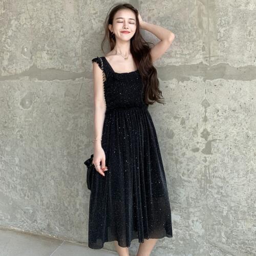 2019 New Women Fashion Dress Ruffles Sleeveless Midi Long Dress Chic Black Party Dress Elegant Dress Vestidos High Quality