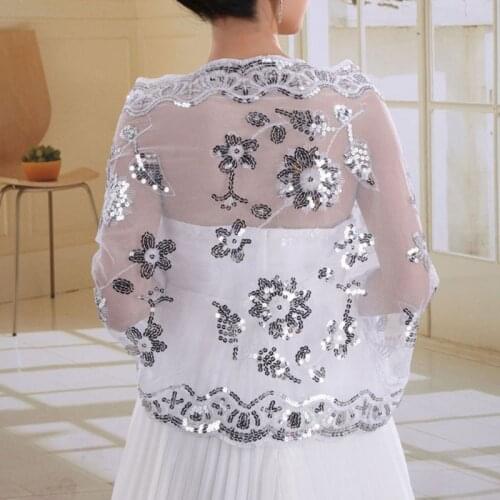 New Bride Wedding Dress Women Cheongsam Shawl White Lace Embroidered Sequins Long Shawls