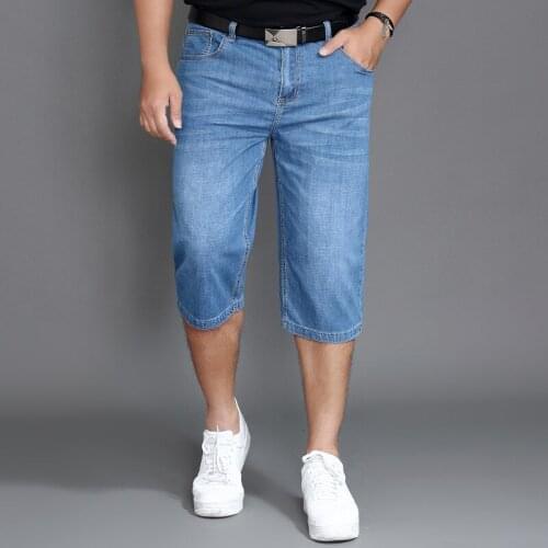 New Arrival Fashion Denim Shorts Men Thin Elastic Loose Knee Length Casual Super Large Plus Size 30-34 36 38 40 42 44 46 48
