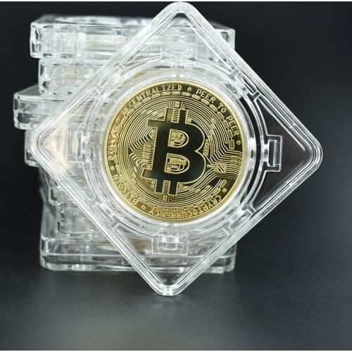 New Design 40mm Gold Plated Bitcoin Coin Crypto Bit Coin with spin case Eth Xrp Dash Metal coin for Collection