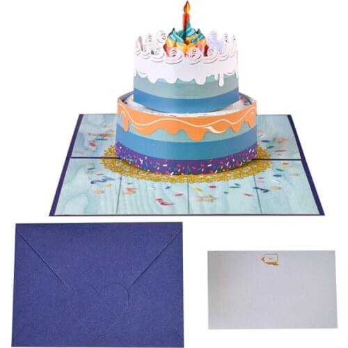Birthday Cake Card 3D Pop-Up Greeting Card Envelope for Christmas Wedding Party