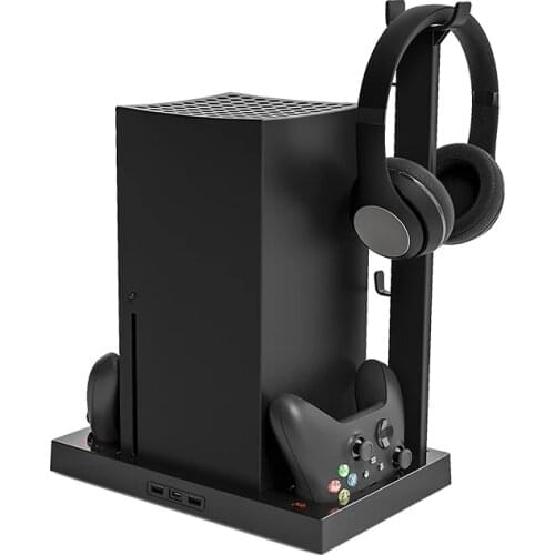 For XboxSeriesX Vertical Stand Cooling Fan Dual Controller Charger for XSX Earphone Reception Stand Dual Battery Handle Contact