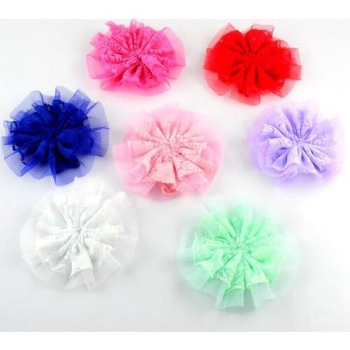 30pcs/lot 3.5" Handmade Fabric Soft Silk Lace Flower For Kids Girl Headband Apparel Accessories Mesh Chiffon Flower For Headband