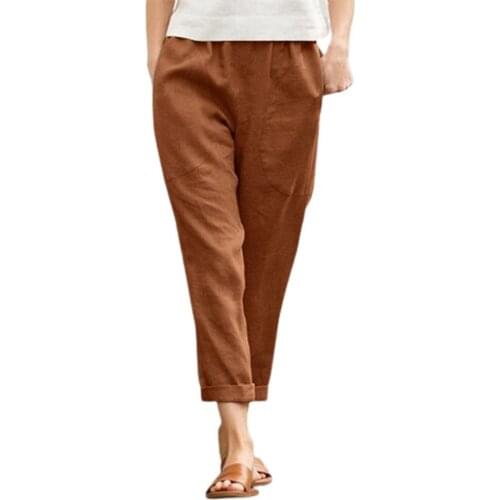 Plus Size Harem Pants Summer Fashion Solid Color Cropped Women Large Pocket Sweat-absorbent Trousers Dating Casual Pants
