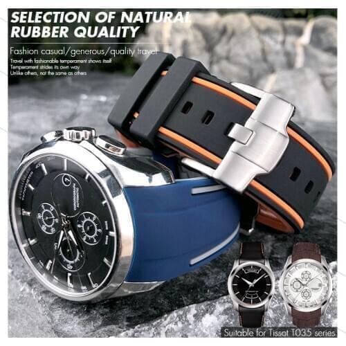 23mm 24mm Rubber Silicone Watch Strap Black Blue Watch Band for Tissot T035 Citizen Butterfly Buckle Watch Bracelets for Men