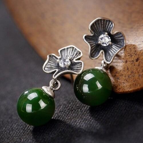 Silver S925 Sterling Silver Antique Tian Inlaid Beads, Ladies' High-end Earrings Wholesale