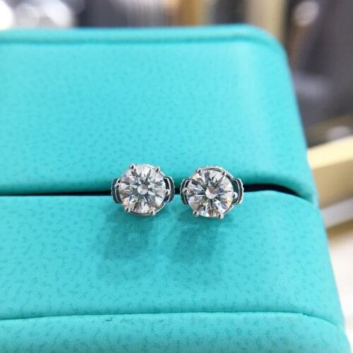 Real Round Cut I Color VVS2 1.0CTW 0.5carat each side Natural Diamond Stud Earring Solid 18k White Gold 6-Prong Push Back
