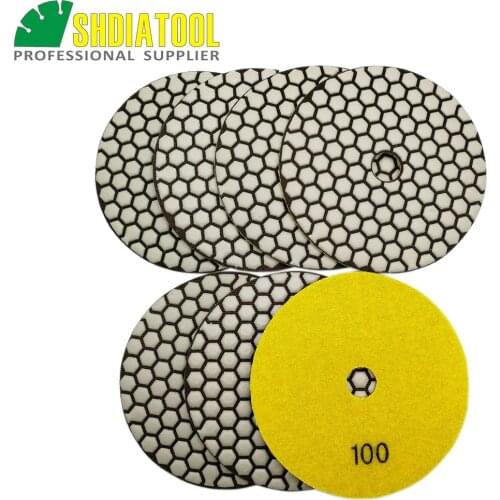 SHDIATOOL 7pcs 125mm #100 dry polishing pads diameter 5inch Resin bond diamond flexible Grinding disc