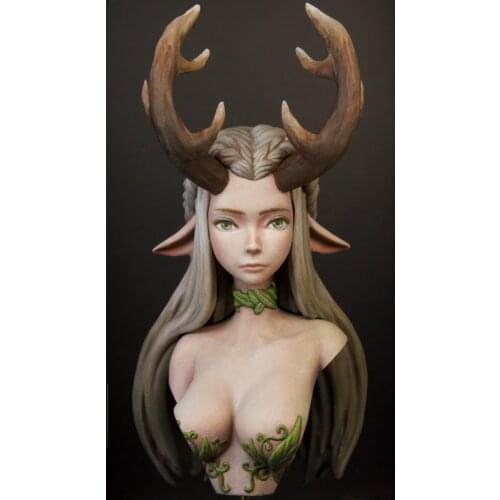 Resin Model Bust GK Antler elf girl Japanese fantasy theme Unassembled and unpainted kit