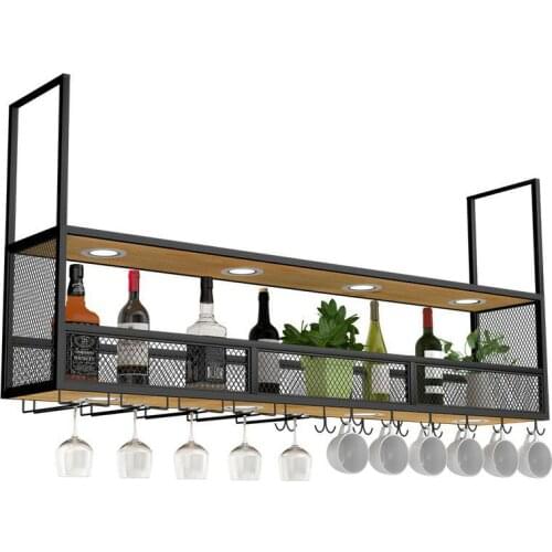 European Style Wine Shlef Bar Counter Upside Down Celling Metal Wine Glass Display Rack