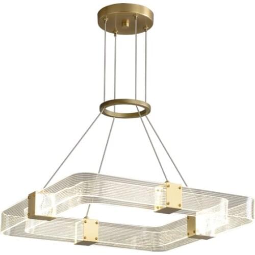 LED Postmodern Golden Squre Round Copper Acryl Designer Chandelier Lighting Lustre Suspension Luminaire Lampen For Foyer