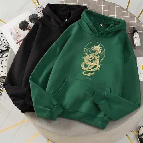 Dragon Print Sweatshirt for Women Vintage Hoodie Cute Hip Hop Kawaii Harajuku Oversized Hoodies Womens Tops Clothes Streetwear